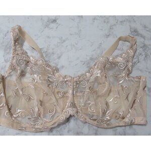 Soma Bra 40DD Beige Tan Embroidered Sensuous Lace Underwire Unlined Sheer